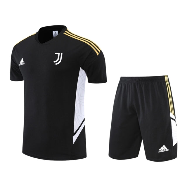 Kit Treino adulto - Camisa e Shorts - Juventus Adidas 23/24 - Preto com detalhes em branco e dourado