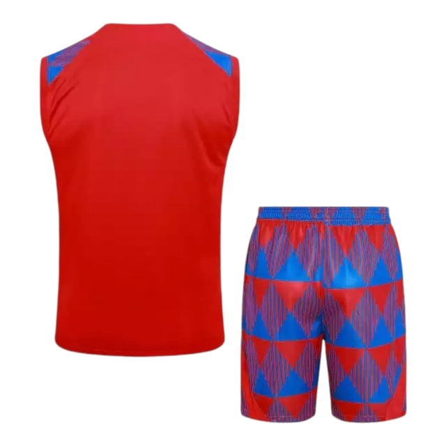 Kit Treino adulto - Camisa e Shorts - Barcelona Nike 23/24 - Vermelho com detalhes em azul