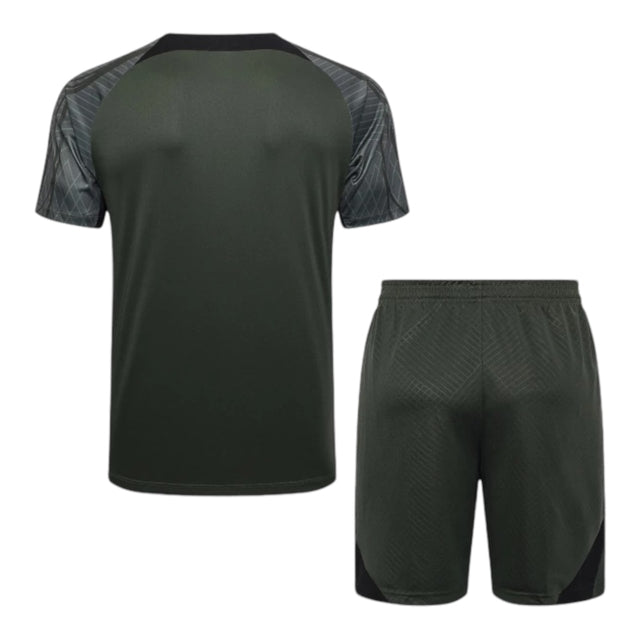 Kit Treino adulto - Camisa e Shorts - Barcelona Nike 23/24 - Verde com detalhes em cinza e preto