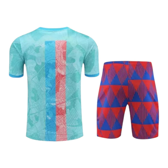 Kit Treino adulto - Camisa e Shorts - Barcelona Nike 23/24 - Verde e vermelho com detalhes azul