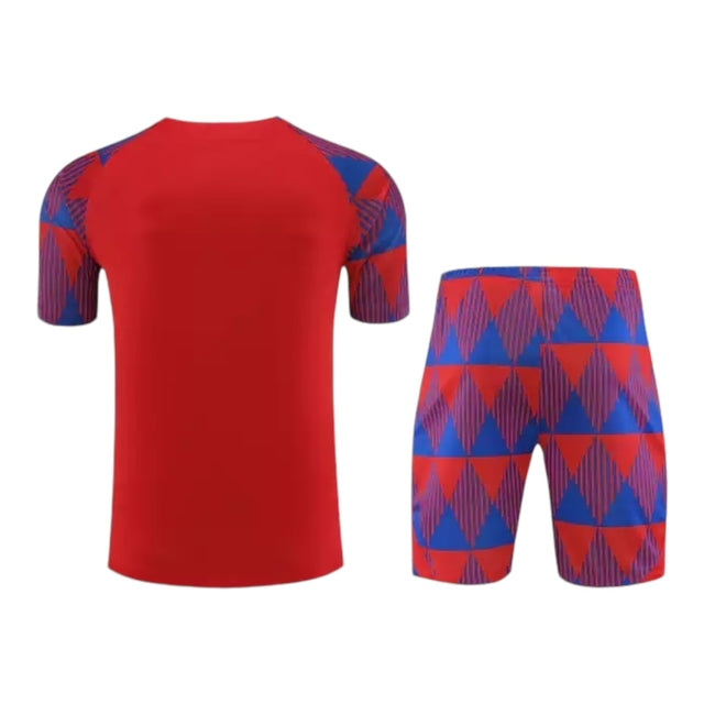 Kit Treino adulto - Camisa e Shorts - Barcelona Nike 23/24 - Vermelho com detalhes em azul
