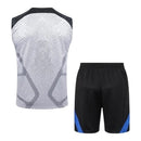 Kit Treino adulto - Camisa e Shorts - Barcelona Nike 24/25 - Branco e preto com detalhes em azul