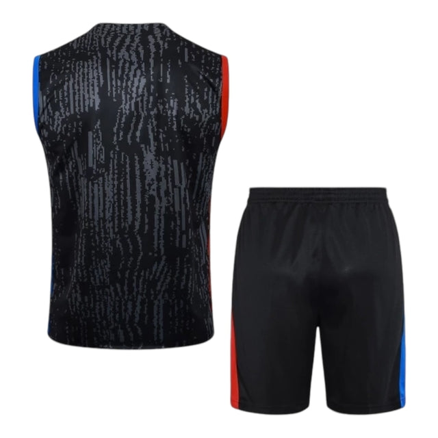 Kit Treino adulto - Camisa e Shorts - Paris Saint-Germain Nike 23/24 - Preto com detalhes em azul e vermelho