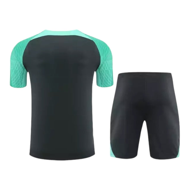 Kit Treino adulto - Camisa e Shorts - Barcelona Nike 23/24 - Cinza e verde