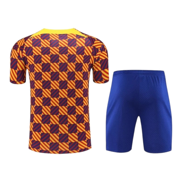 Kit Treino adulto - Camisa e Shorts - Barcelona Nike 23/24 - Amarelo e azul