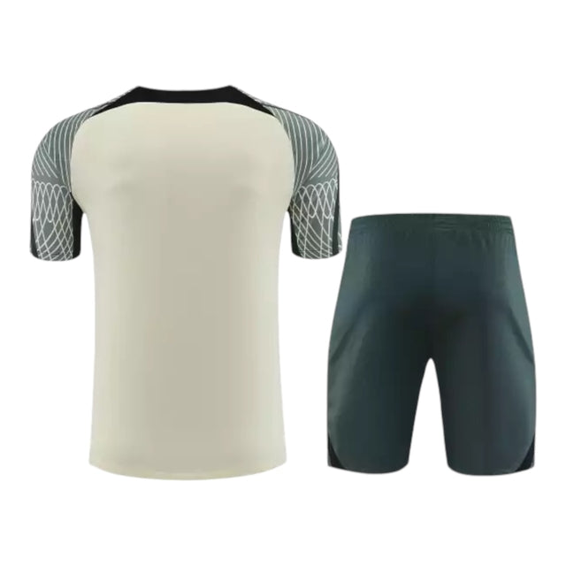 Kit Treino adulto - Camisa e Shorts - Barcelona Nike 23/24 - Bege e verde