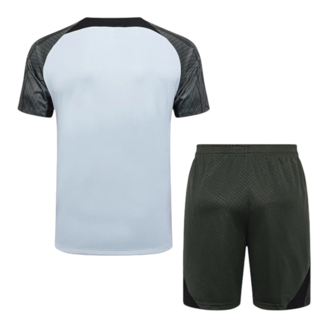 Kit Treino adulto - Camisa e Shorts - Barcelona Nike 23/24 - Cinza e verde