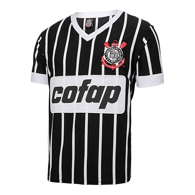 Camisa Retrô Corinthians 1983 - Masculina - Preta com listras brancas
