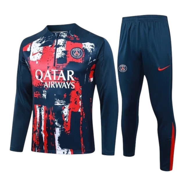 Conjunto Paris Saint German Pré-jogo 24/25 - Masculino Nike - Azul com detalhes em vermelho e branco