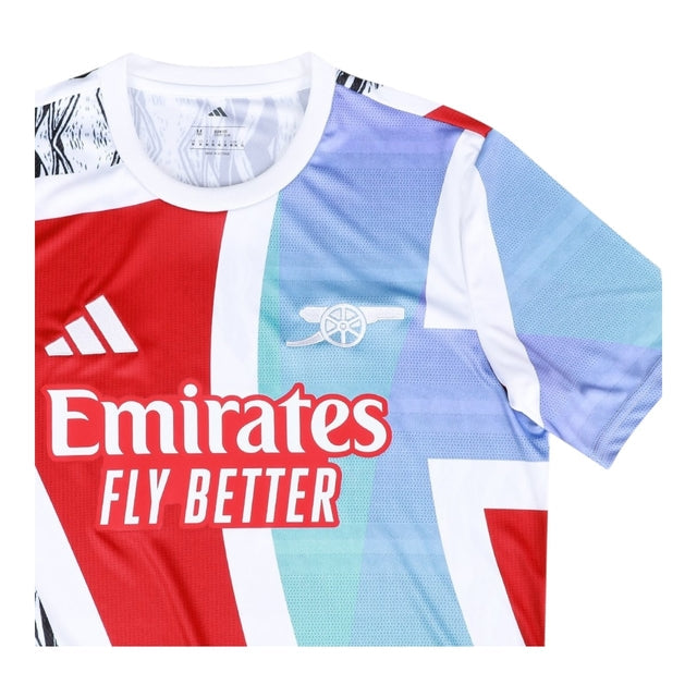 Camisa Arsenal Pré-jogo 24/25 - Torcedor Adidas Masculina - Branca com detalhes em preto e azul e vermelho