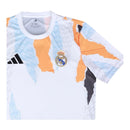 Camisa Real de Madrid Pré-jogo 24/25 - Torcedor Adidas Masculina - Branca com detalhes em laranja e preto e azul