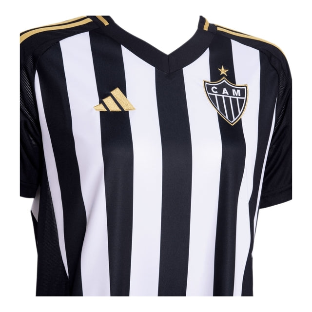 Camisa Atlético Mineiro I 25/26 -  Adidas Feminina - Preta com listras branca com detalhes em amarelo
