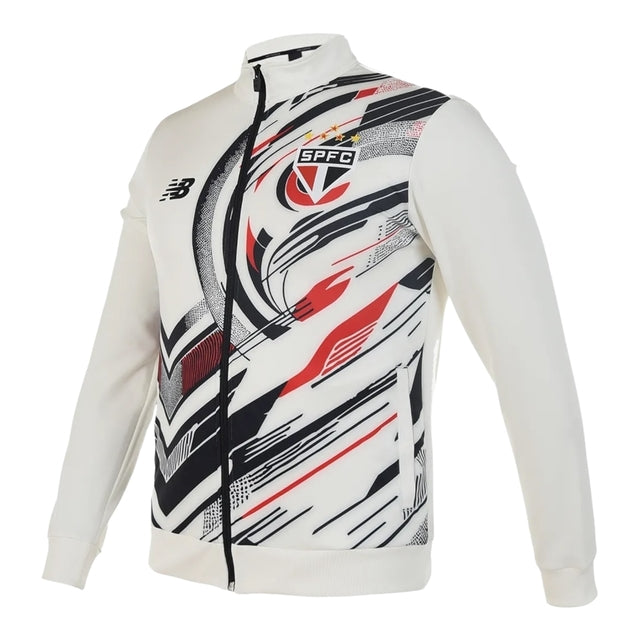 Jaqueta Corta-Vento São Paulo Pré-jogo 25/26 - Masculina New Balance - Branca com detalhes em preto e vermelho