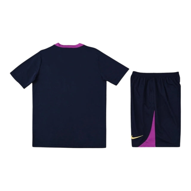 Kit Treino adulto - Camisa e Shorts - Barcelona Nike 25/26 - Azul com detalhes em rosa