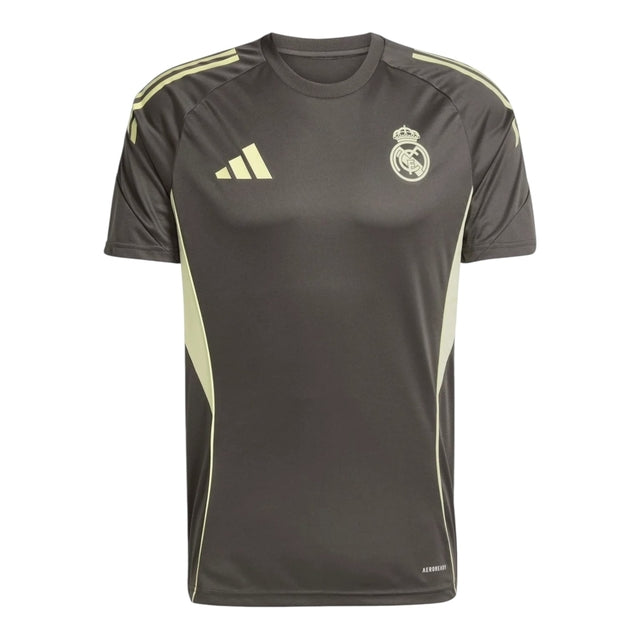 Camisa Real Madrid Treino 25/26 - Torcedor Adidas Masculina - Cinza com detalhes em amarelo