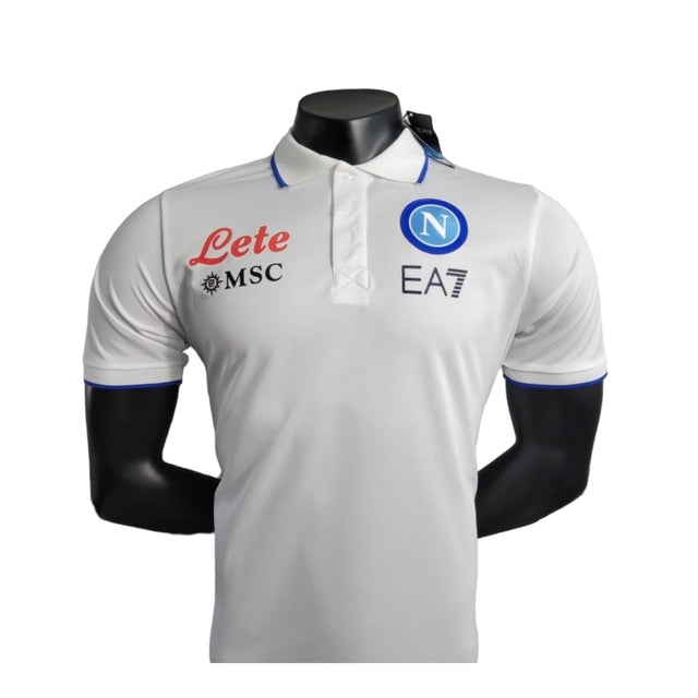 Camisa Napoli 23/24 polo - Jogador EA7 Masculina - Branca com detalhes em azul