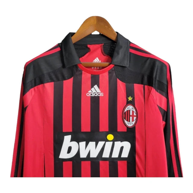 Camisa Retrô AC Milan I 2007/2008 manga longa - Masculina Adidas - Vermelha e preta