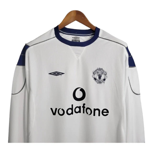 Camisa Retrô Manchester United II 1999/2000 manga longa - Umbro Masculina - Branca com detalhes em azul