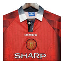 Camisa Retrô Manchester United I 1996 manga longa - Masculina Nike - Vermelha com detalhes em preto