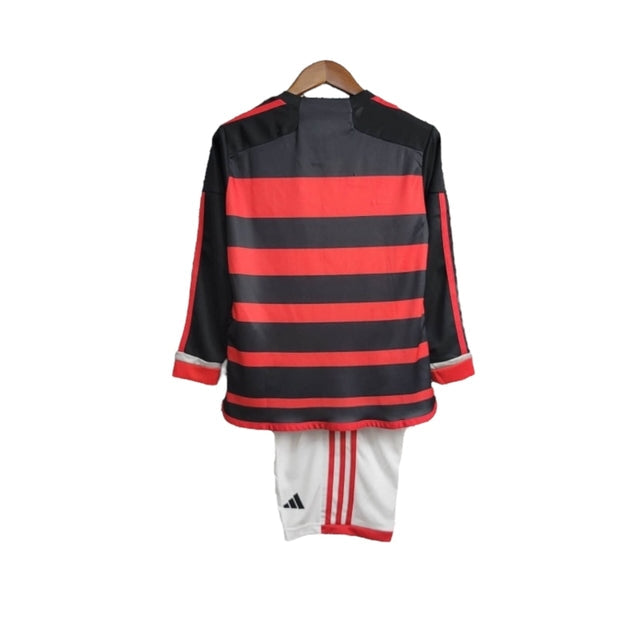 Kit Infantil Flamengo I 24/25 manga longa - Adidas - Vermelho e preto