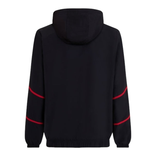 Jaqueta Corta-Vento AC Milan Pré-jogo 24/25 - Preta com detalhes em vermelho