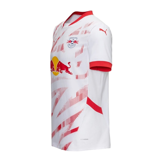 Camisa Red Bull Leipzig I 24/25 - Torcedor Puma Masculina - Branca com detalhes em vermelho