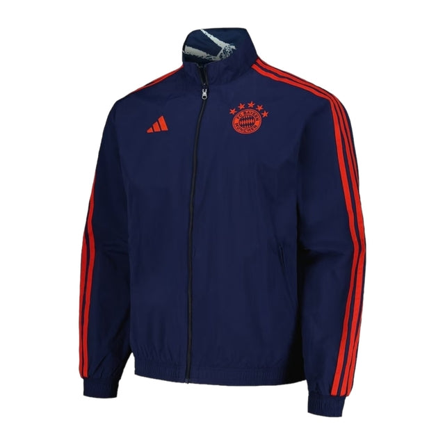Jaqueta Corta-Vento Dupla Face Bayern de Munique Pré-jogo 23/24 - Masculina Adidas - Azul com detalhes em branco