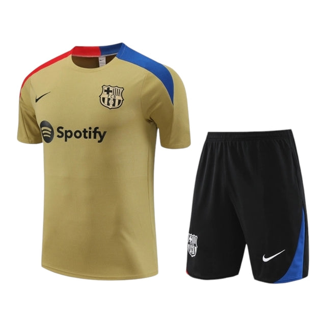 Kit Treino adulto - Camisa e Shorts - Barcelona Nike 24/25 - Bege e preto