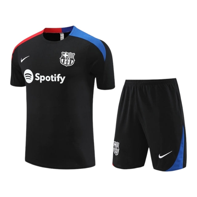 Kit Treino adulto - Camisa e Shorts - Barcelona Nike 24/25 - Preto com detalhes em vermelho e azul