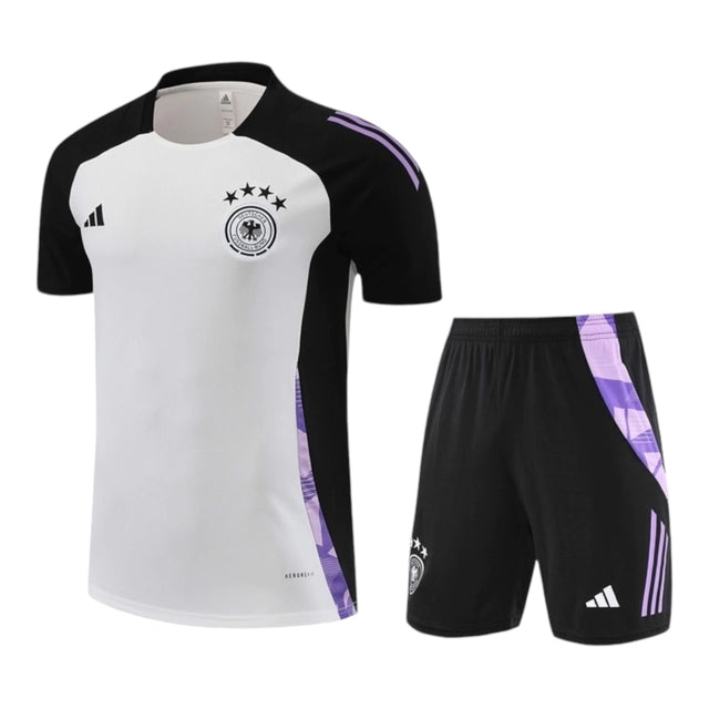Kit Treino adulto - Camisa e Shorts - Seleção Alemanha Adidas 24/25 - Branco e preto com detalhes em roxo