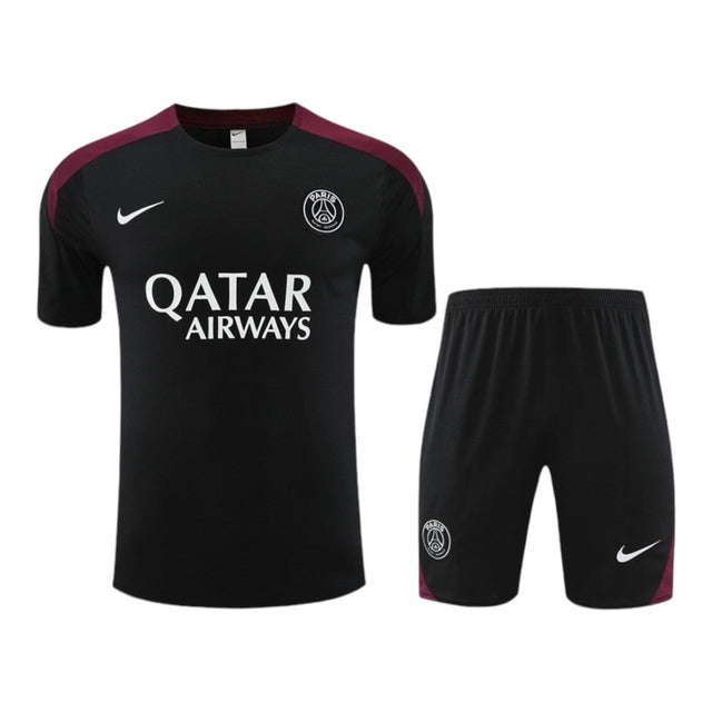 Kit Treino adulto - Camisa e Shorts - Paris Saint-Germain Nike 24/25 - Preto com detalhes em vinho