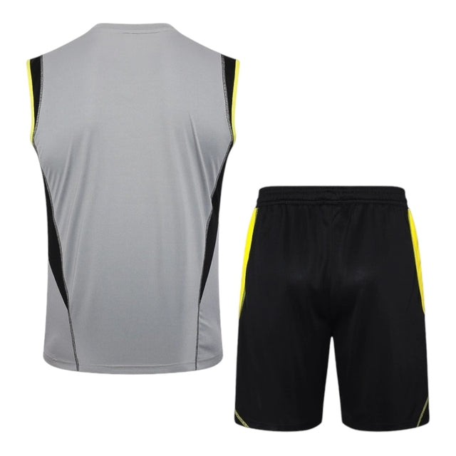 Kit Treino adulto - Camisa e Shorts - Flamengo Adidas 24/25 - Cinza e preto com detalhes em amarelo