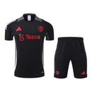 Kit Treino adulto - Camisa e Shorts - Manchester United Adidas 24/25 - Preto com detalhes em cinza e branco