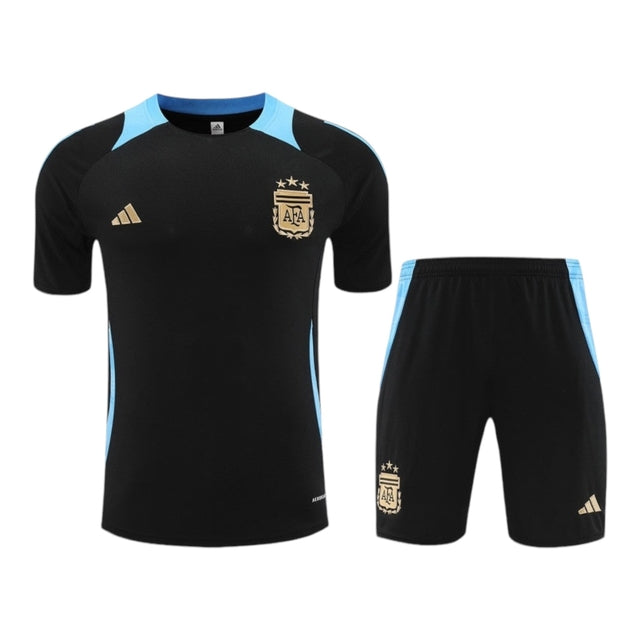 Kit Treino adulto - Camisa e Shorts - Seleção Argentina Adidas 24/25 - Preto com detalhes em azul