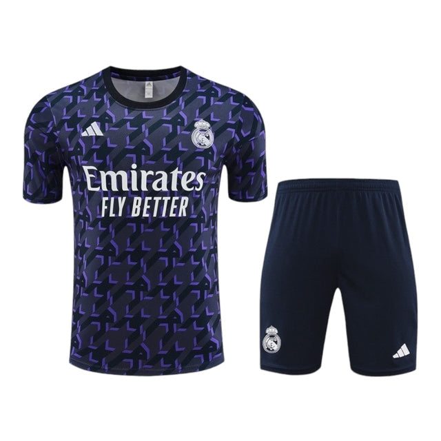 Kit Treino adulto - Camisa e Shorts - Real Madrid Adidas 24/25 - Azul com detalhes em roxo