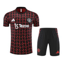 Kit Treino adulto - Camisa e Shorts - Manchester United Adidas 24/25 - Preto com detalhes em vermelho