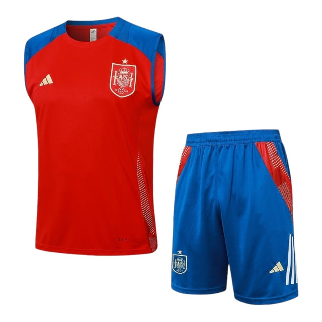 Kit Treino adulto - Camisa e Shorts - Seleção Espanha Adidas 24/25 - Azul e vermelho