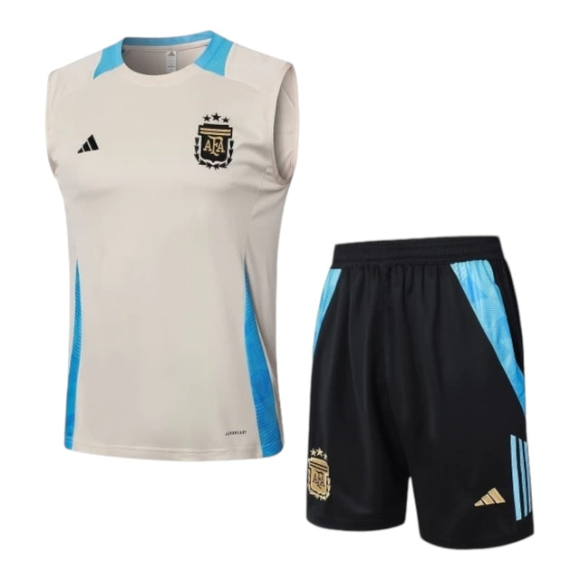 Kit Treino adulto - Camisa e Shorts - Seleção Argentina Adidas 24/25 - Bege e preto com detalhes em azul
