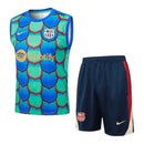 Kit Treino adulto - Camisa e Shorts - Barcelona Nike Edição especial 24/25 - Verde e azul com detalhes em vermelho
