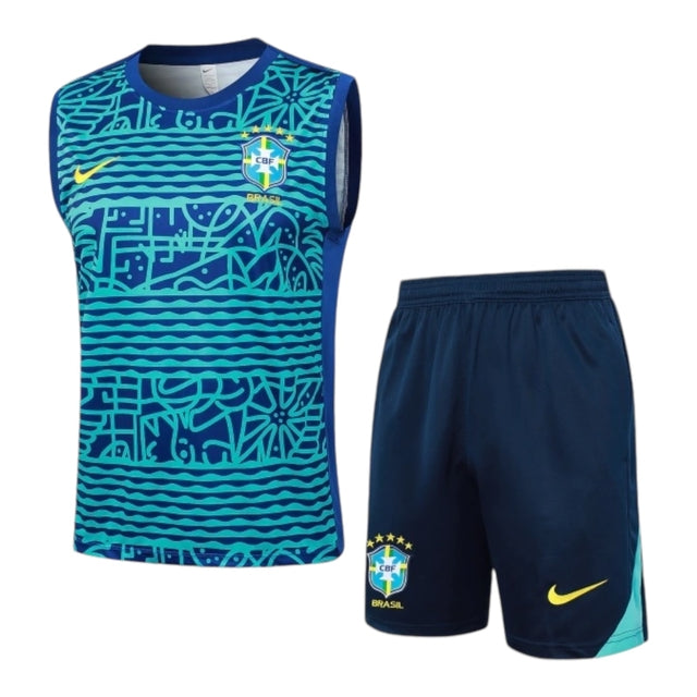Kit Treino adulto - Camisa e Shorts - Seleção Brasileira Nike 24/25 - Azul com detalhes em verde