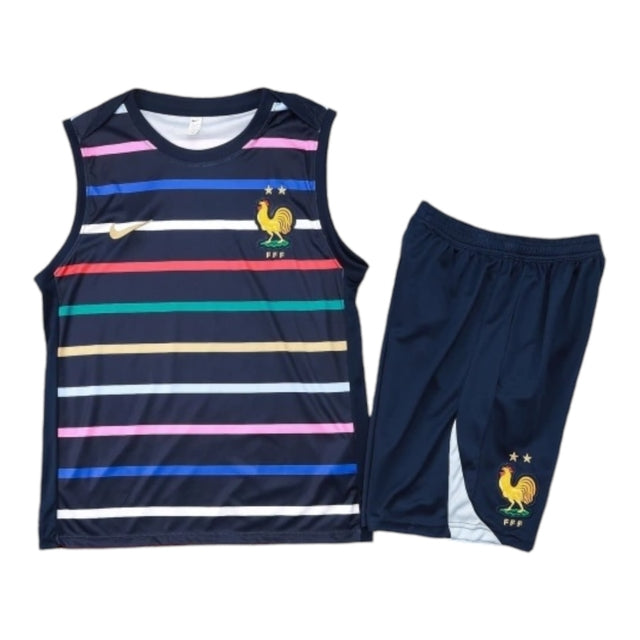 Kit Treino adulto - Camisa e Shorts - Seleção França Nike 24/25 - Azul com detalhes coloridos