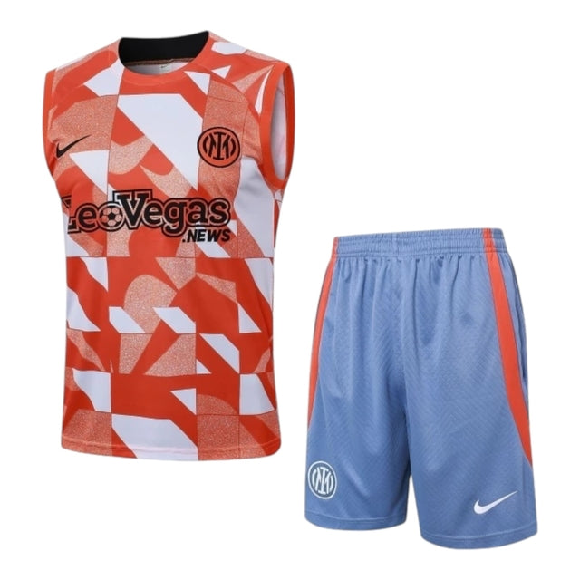 Kit Treino adulto - Camisa e Shorts - Inter de Milão Nike 24/25 - Branco e azul com detalhes em laranja