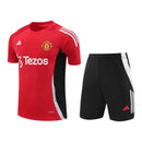 Kit Treino adulto - Camisa e Shorts - Manchester United Adidas 24/25 - Vermelho e preto com detalhes em branco