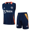 Kit Treino adulto - Camisa e Shorts - Manchester United Adidas 24/25 - Azul com detalhes em amarelo e laranja