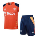 Kit Treino adulto - Camisa e Shorts - Manchester United Adidas 24/25 - Azul e laranja