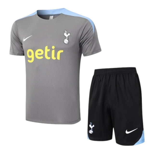 Kit Treino adulto - Camisa e Shorts - Tottenham Nike 24/25 - Cinza e preto com detalhes em azul