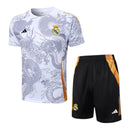 Kit Treino adulto - Camisa e Shorts - Real Madrid Adidas 24/25 - Branco com detalhes em cinza e laranja e amarelo