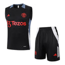 Kit Treino adulto - Camisa e Shorts - Manchester United Adidas 24/25 - Preto com detalhes em cinza e branco
