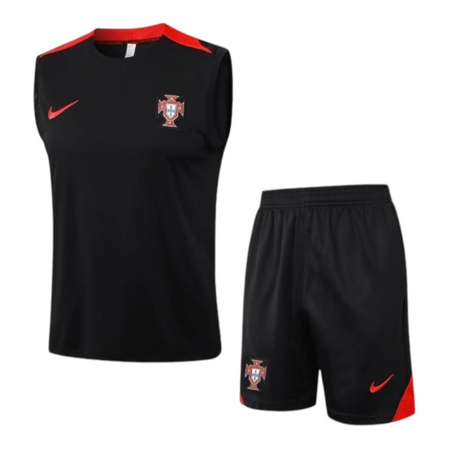 Kit Treino adulto - Camisa e Shorts - Seleção Portugal Nike 24/25 - Preto com detalhes em vermelho