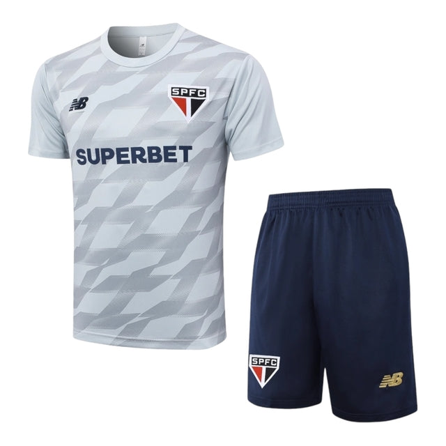 Kit Treino adulto - Camisa e Shorts - São Paulo New Balance 24/25 - Cinza e azul